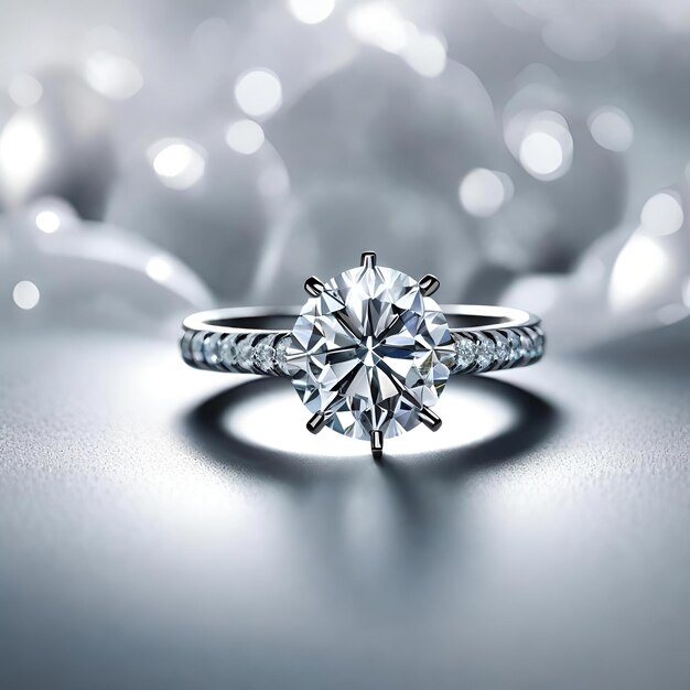 A diamond ring for wedding on grey surface