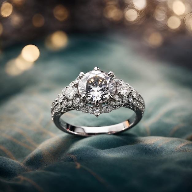 A diamond ring with a brilliant sparkle and intricate details set in a luxurious platinum band