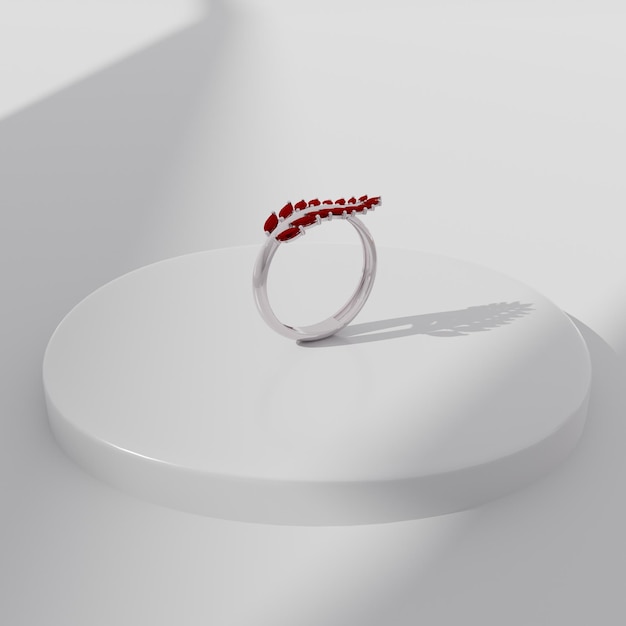 Diamond ring with white podium 3d render