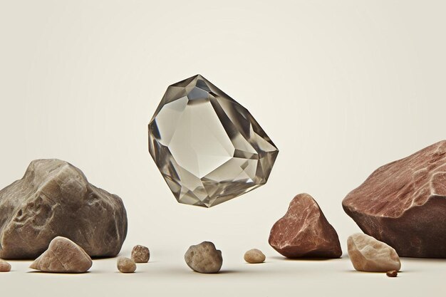 Photo a diamond and rocks are on a white background.