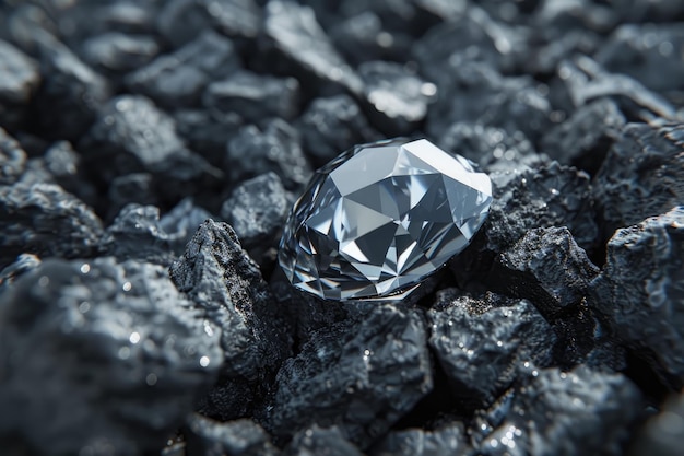 Diamond A single solitaire Diamond in amongst some pieces of coal