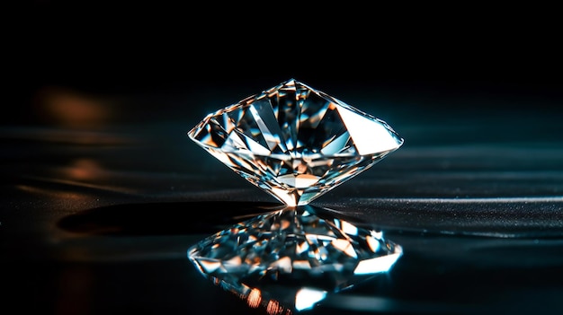 A diamond that is reflecting on a black surface