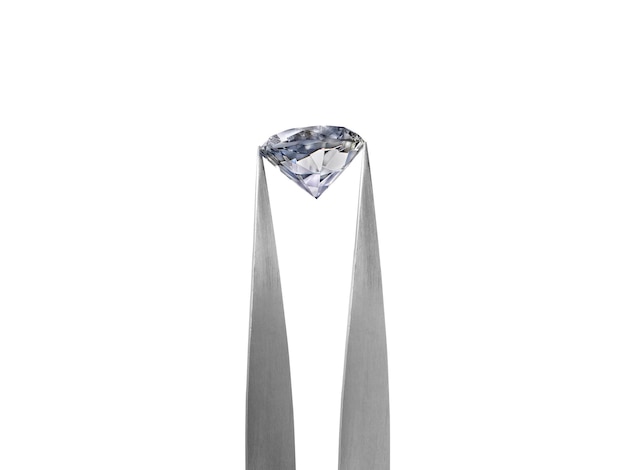 Diamond on white background held in diamond tweezers