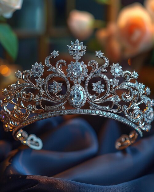 Photo diamondencrusted tiara in platinum on a dark wallpaper