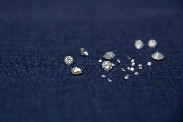 Diamonds on blue felt surface