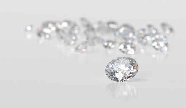 写真 ダイヤモンドを光沢のある背景に置く 3d レンダリング ソフトフォーカス