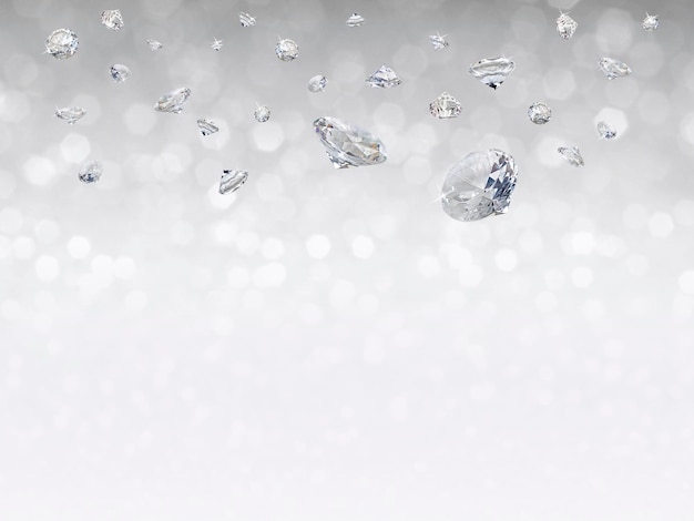 Foto gruppo di diamanti posizionato su sfondo bianco brillante bokeh per la selezione del miglior design della gemma di diamante
