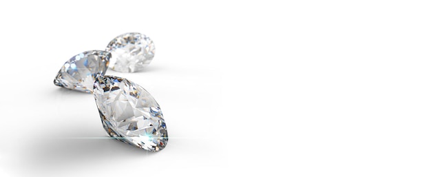 사진 다이아몬드 격리 된 3d 렌더링 그림 흰색 광택 배경에 라운드 컷 다이아몬드