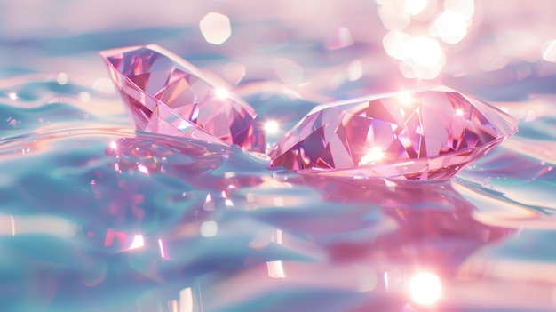 Diamonds scattered on water surface with light reflections and bokeh