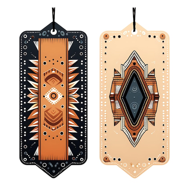 DiamondShaped Aboriginal Pattern Tag Card Earthy Color Tone 2D Design Creative Old Traditional