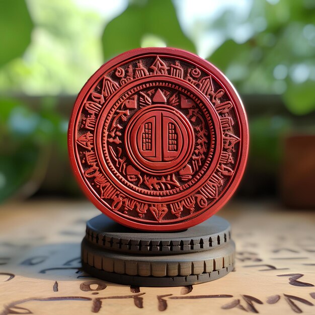 Diana oz red coin on top of a wooden table