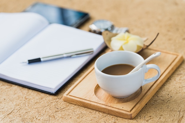 Diary book blank page on wood table