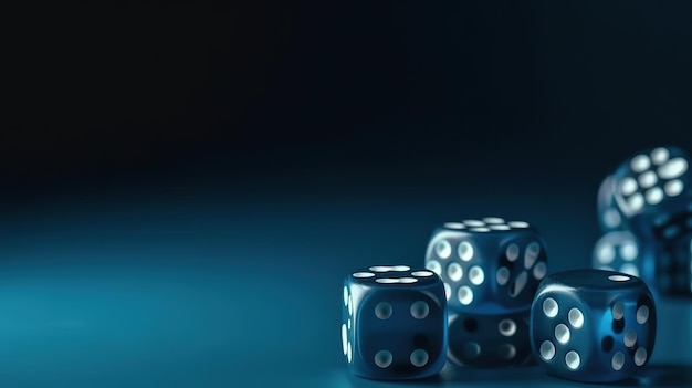 Dice on a blue banner background Game business solutions concept Generative Ai