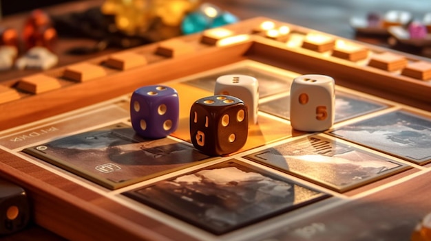 A dice on a board game with the number 5 on it.