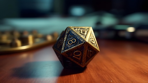 Dice for boardgames in a table D20 AI generated