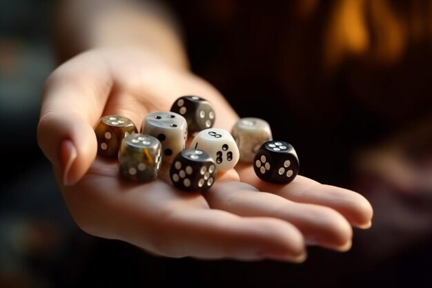 dice for games in hand close up