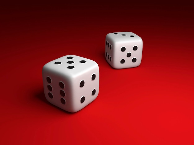 Dice placed on red background 3d render