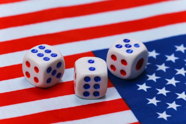 Dice on the of the USA Flag. US Presidential Election Concept