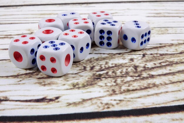 Dice on wooden table