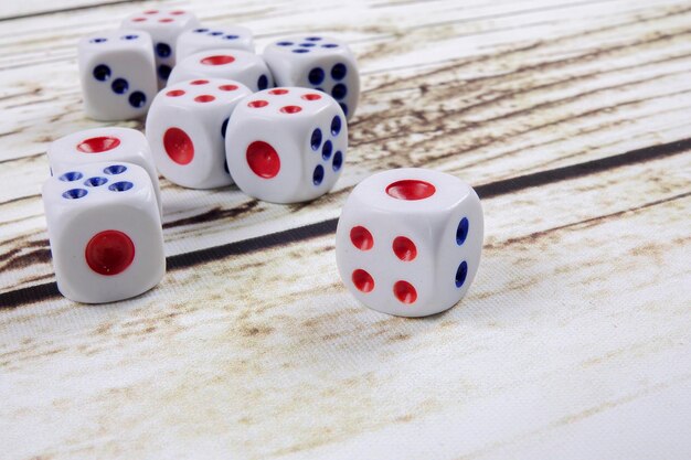 Photo dice on wooden table