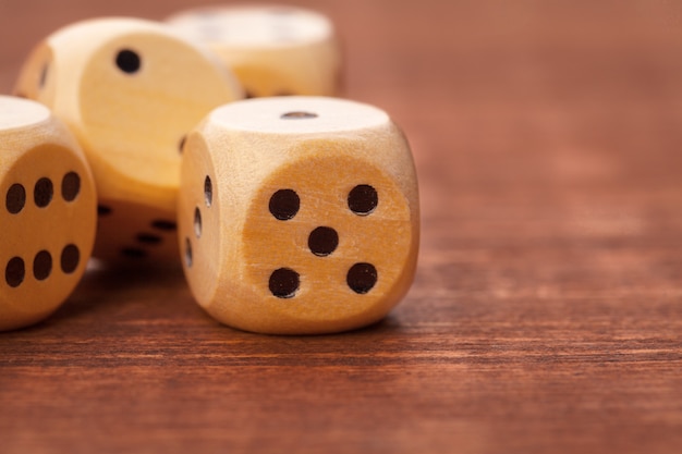 Photo dice on wooden table