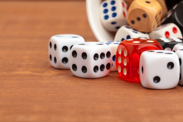 Dice on a wooden table