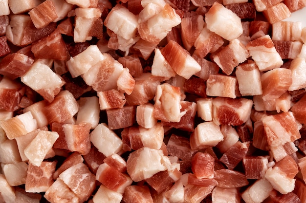 Diced bacon closeup