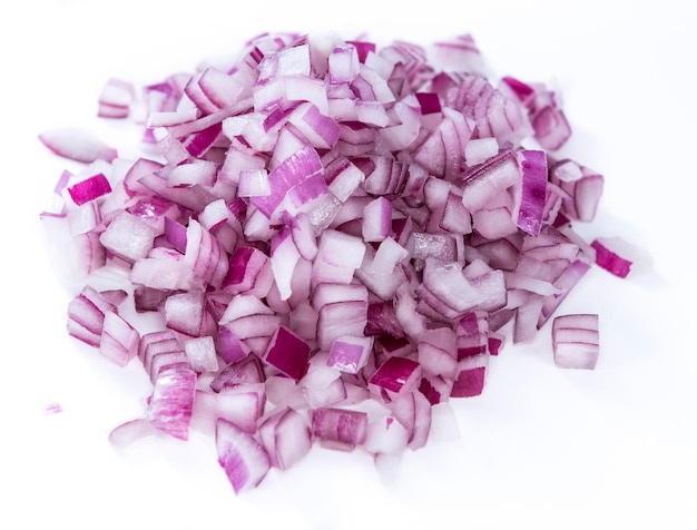 Diced Red Onion isolated on white