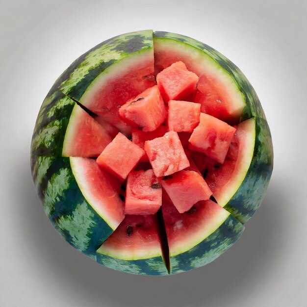 Diced watermelon on a white background