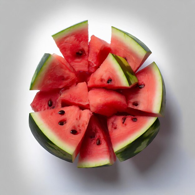 Diced watermelon on a white background
