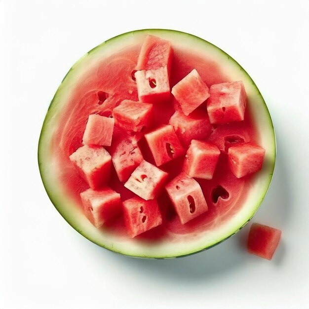 Diced watermelon on a white background