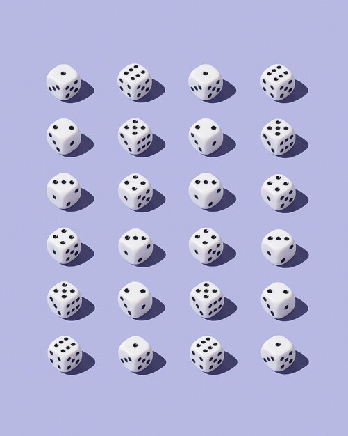 Dices organized in a row over blue background