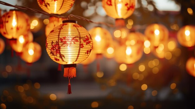 Foto dichtbij drukke chinese nieuwjaarslamp lantaarn