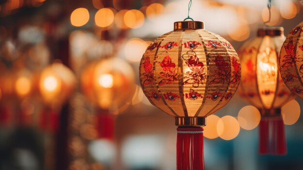 Foto dichtbij drukke chinese nieuwjaarslamp lantaarn