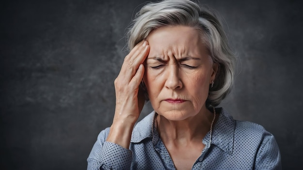 Dichtbij oudere vrouw die lijdt aan hoofdpijn beroerte concept ischemische beroerte gezondheidsprobleem en peo
