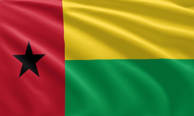 Dichtbij zwaaiende vlag van Guinea-Bissau Vlagsymbolen van Guinea-Bissau