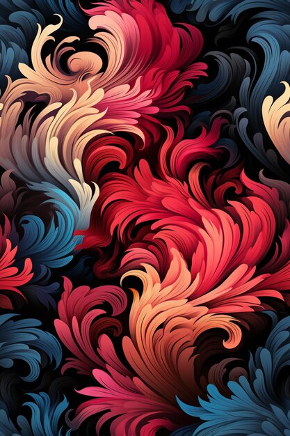 Dichte omhooggaand van een kleurrijk swirly patroon met een zwarte generatieve AI als achtergrond
