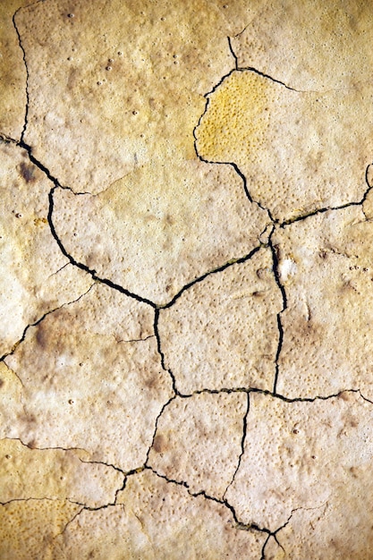 Dichte textuurmening van wat uitgedroogde grond met veel barsten.