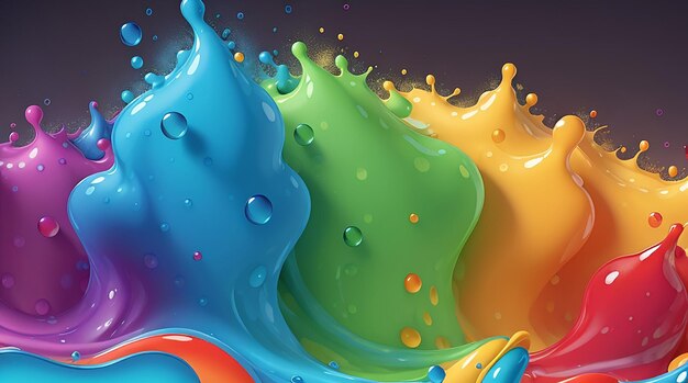Dichte vloeistof van gemengde kleuren spatten en vormen druppels op kleurrijke moderne abstracte achtergrond