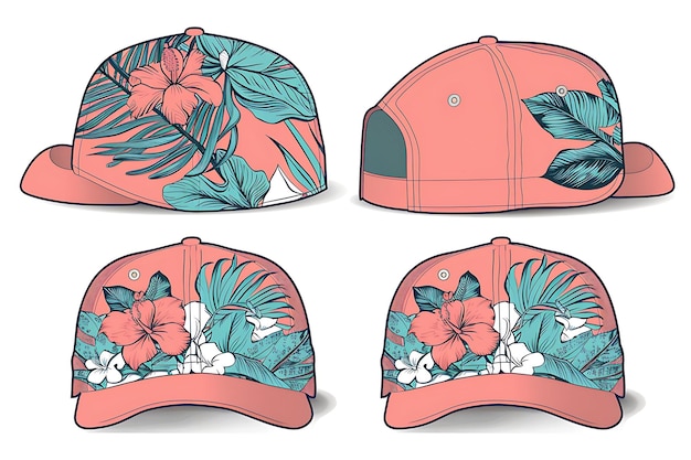 Вырезанная бейсбольная шапочка с тропической цветочной графикой на коллекции плоской одежды Fr Illustration