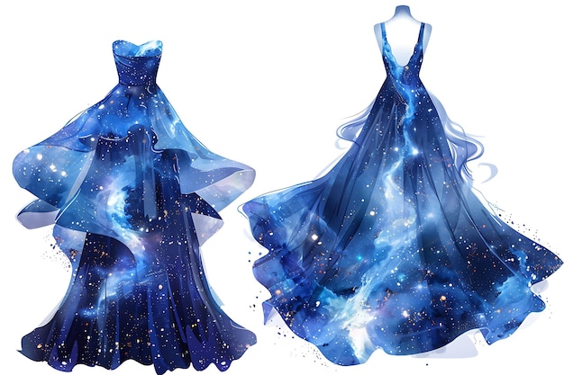 Foto die cut dress met airbrushed nebula cloud scenes flowing do illustration flat clothes collection