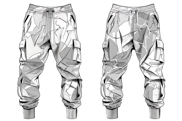 Photo die cut joggers with lightning bolt shaped cutouts on the kn illustration flat clothes collection