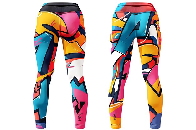 Die Cut Leggings met abstracte patronen die lijken op Graffiti Illustration Flat Clothes Collection