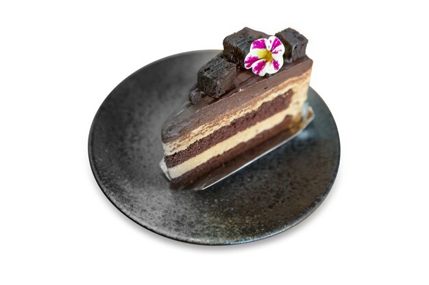 Die cut of Mocha Mousse cheesecake on white isolated