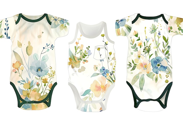 Die Cut Onesie met bloemvormige zakken met een tuin Creatieve platte illustratie Kinderkleding