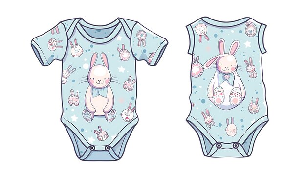 Die Cut Onesie With Bunny Shaped Cutouts on the Knees Showca Creative Flat Illustration Kid Clothes