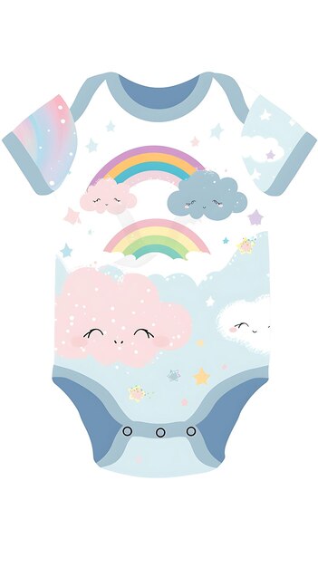 Die Cut Onesie With Cloud Shaped Cutouts on the Knees Adorne Creative Flat Illustration Kid Clothes