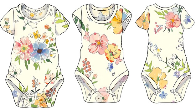 Die Cut Onesie With Flower Shaped Cutouts on the Knees Adorn Creative Flat Illustration Kid Clothes