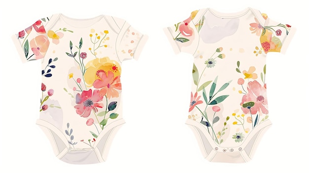 Foto die cut onesie con tasche a forma di fiore con un giardino illustrazione piatta creativa abbigliamento per bambini