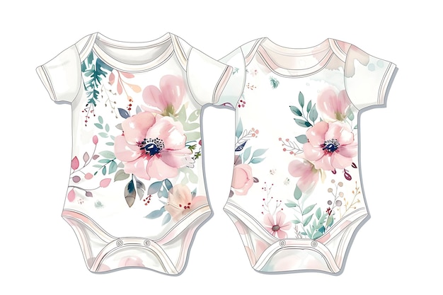 Photo die cut onesie with flower shaped pockets featuring a garden creative flat illustration kid clothes